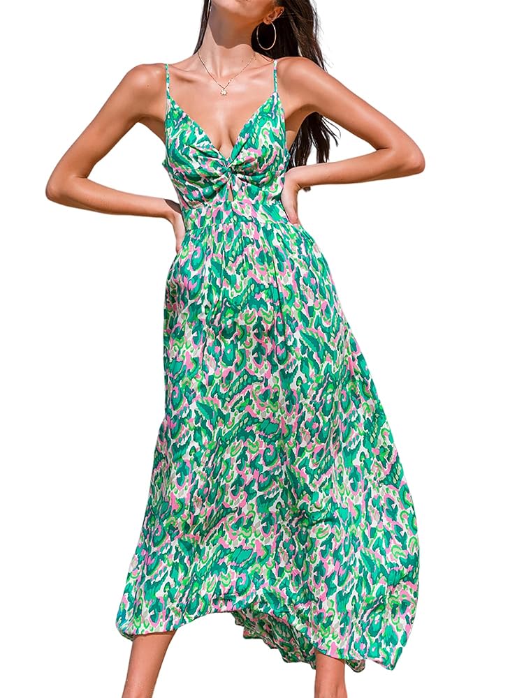 CUPSHE Maxi Dress for Women V Neck Beach Paisley Sleeveless Casual Cutout Twisted Sun Dress Summer Formal Dress