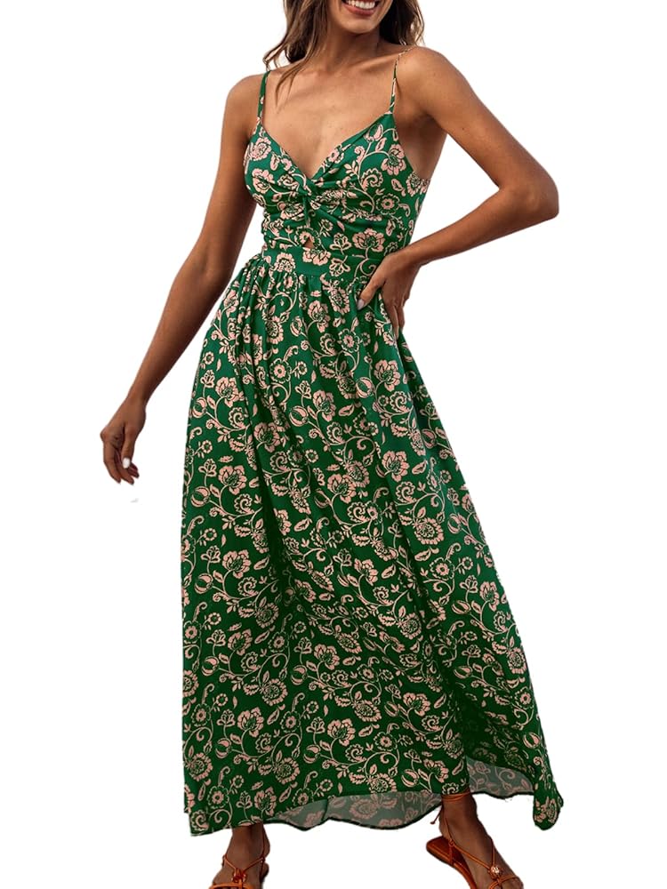 CUPSHE Maxi Dress for Women V Neck Beach Paisley Sleeveless Casual Cutout Twisted Sun Dress Summer Formal Dress
