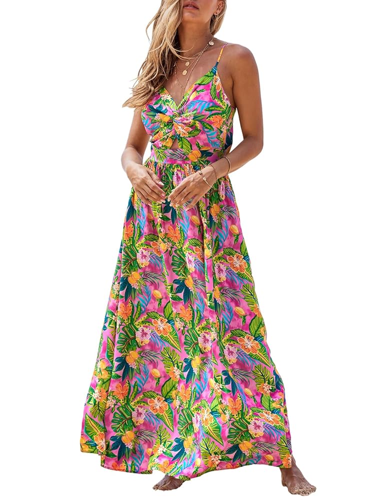 CUPSHE Maxi Dress for Women V Neck Beach Paisley Sleeveless Casual Cutout Twisted Sun Dress Summer Formal Dress