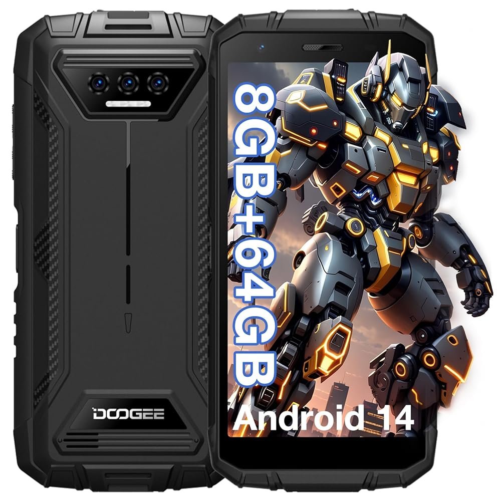 DOOGEE S41T Rugged Smartphone Unlocked 2024,Android 14,6300mAh Battery,8GB+64GB,4G Dual Sim Rugged Phone,13MP Camera,IP68 Waterproof Cell Phone,Face Unlock,NFC T-Mobile,Black