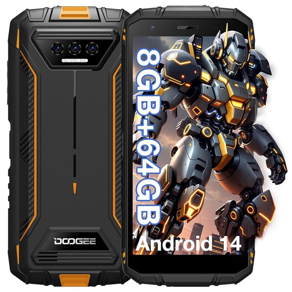 DOOGEE S41T Rugged Smartphone Unlocked 2024,Android 14,6300mAh Battery,8GB+64GB,4G Dual Sim Rugged Phone,13MP Camera,IP68 Waterproof Cell Phone,Face Unlock,NFC T-Mobile,Orange