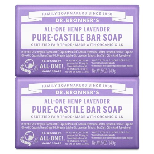 Dr. Bronner's Pure-Castile Bar Soap - Made with Regenerative Certified Organic Oils - For Face, Body, Hair- Gentle on Sensitive Skin Soap Bar for Men & Women Lavender, 2 pack, 10oz