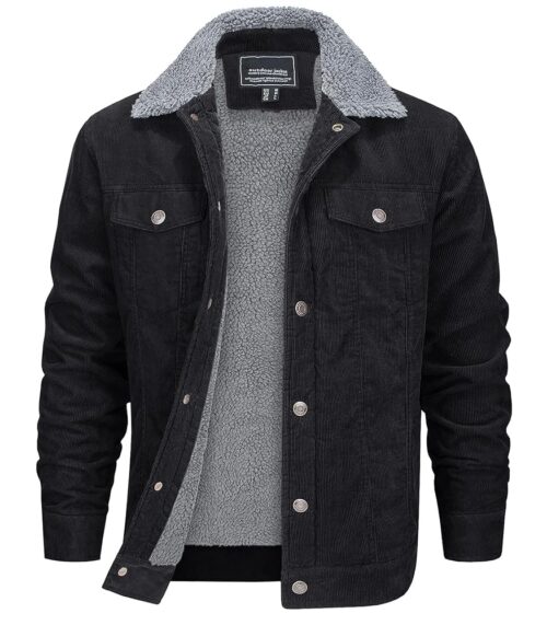 EKLENTSON Men's Corduroy Jackets Sherpa Lined Winter Coats Thermal Warm Fleece Jacket Casual Lapel Trucker Jackets