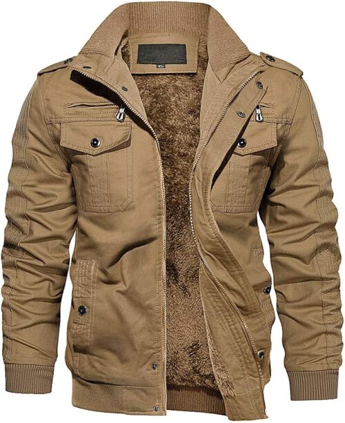 EKLENTSON Men's Thick Thermal Winter Jacket with Multi Pockets Zip Front Fleece Lined Military Jacket for Men