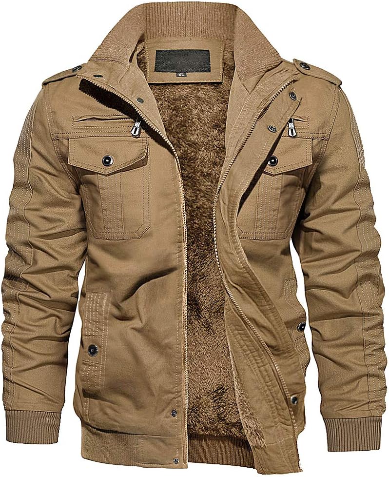 EKLENTSON Men’s Thick Thermal Winter Jacket with Multi Pockets Zip Front Fleece Lined Military Jacket for Men