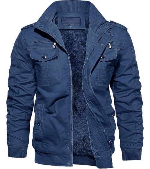 EKLENTSON Men's Thick Thermal Winter Jacket with Multi Pockets Zip Front Fleece Lined Military Jacket for Men