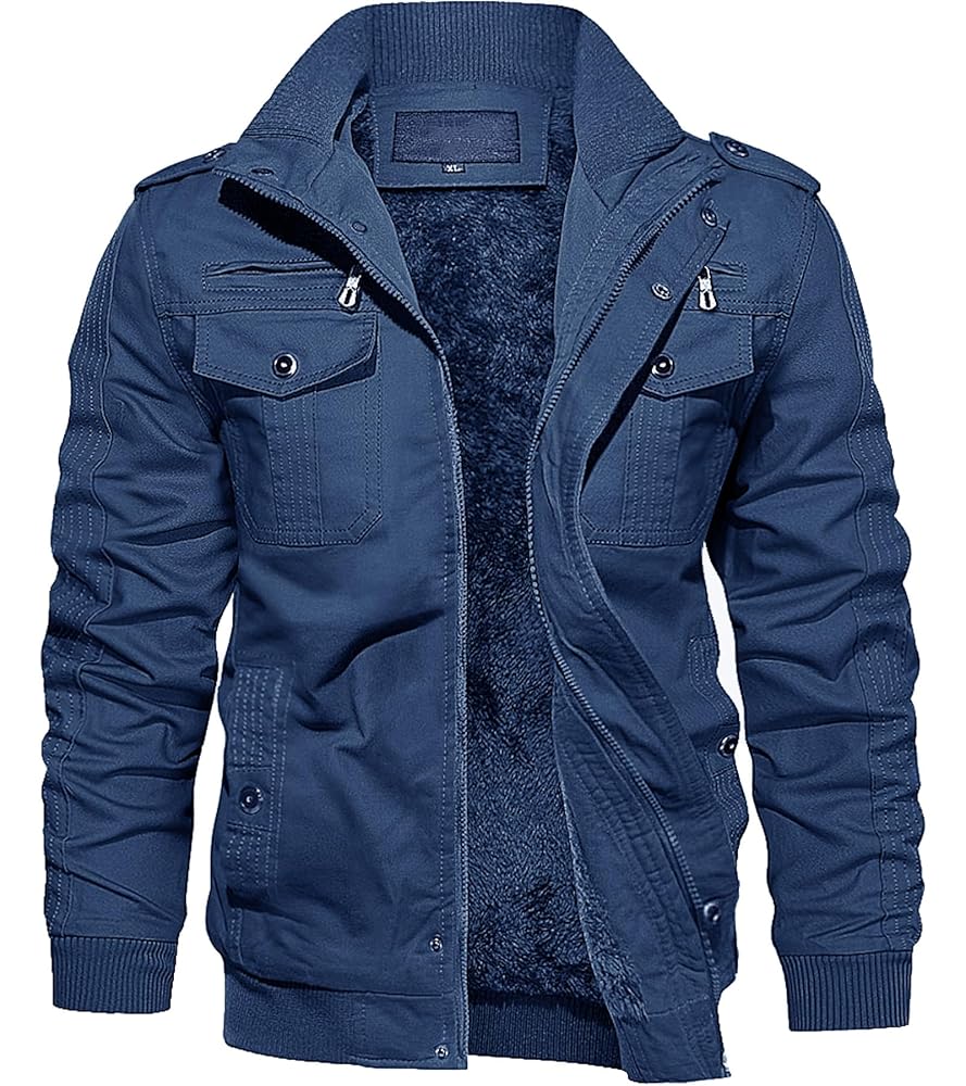 EKLENTSON Men’s Thick Thermal Winter Jacket with Multi Pockets Zip Front Fleece Lined Military Jacket for Men