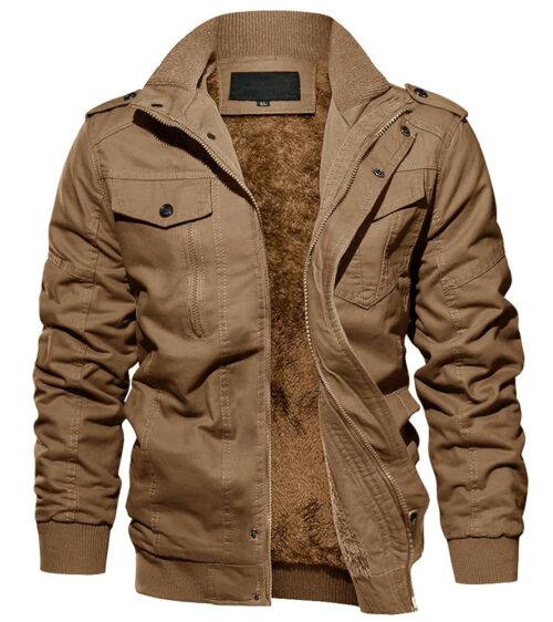 EKLENTSON Men's Winter Jacket with Multi Pockets Zip Front Thick Thermal Fleece Lined Coat Work Cargo Jacket for Men