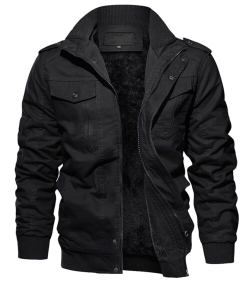 EKLENTSON Men's Winter Jacket with Multi Pockets Zip Front Thick Thermal Fleece Lined Coat Work Cargo Jacket for Men