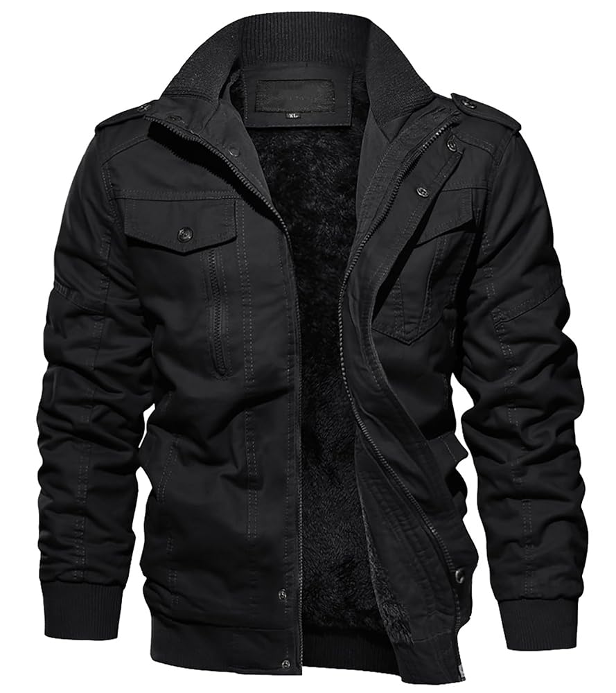 EKLENTSON Men’s Winter Jacket with Multi Pockets Zip Front Thick Thermal Fleece Lined Coat Work Cargo Jacket for Men