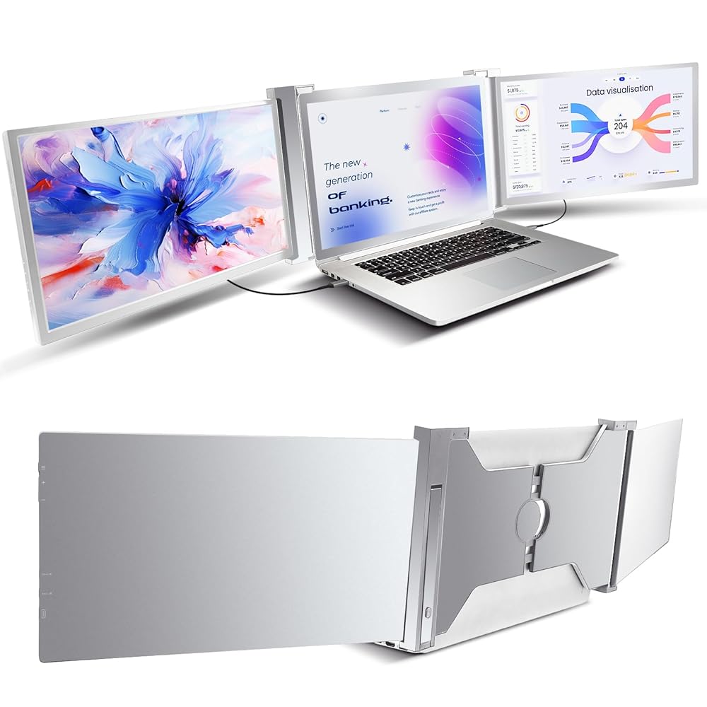 FKA Laptop Screen Extender, 15.6″ Triple Portable Monitor for Laptop, 1080P FHD IPS, Plug and Play, Laptop Extended Monitor for 15.6″-17.3″ Laptops, Compatible with…