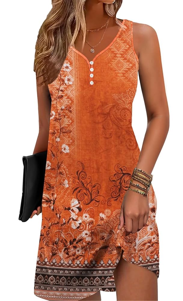 Floral Printed Summer Dresses A-Line Elegant Dress Womens Vintage Sleeveless Beach Sundress