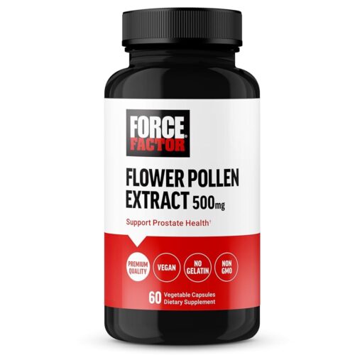 FORCE FACTOR Flower Pollen Prostate Support Supplement for Men’s Health, Prostate Health Supplement, 500mg Flower Pollen Capsules, Vegan, No Gelatin, Non-GMO, 60 Capsules