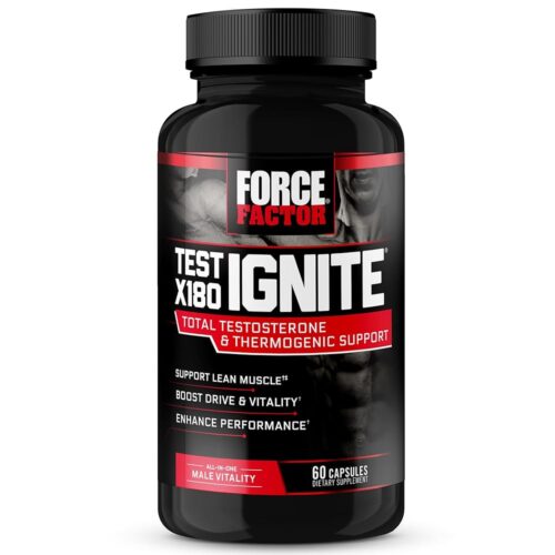 FORCE FACTOR Test X180 Ignite Testosterone Booster for Men, Testosterone Support Supplement to Help Burn Fat, Boost Vitality, and Increase Energy, 60 Capsules
