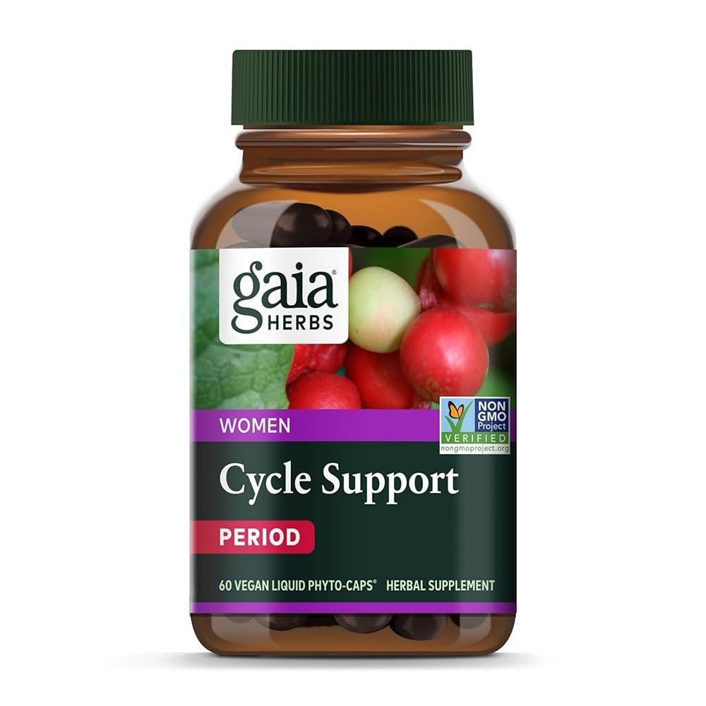 Gaia Herbs Cycle Support – Supports Hormone Balance & PMS Relief – Herbal Supplement with Vitex Berry & Schisandra – Free from Gluten, Dairy & Soy – 60 Vegan Capsules (30 Servings)