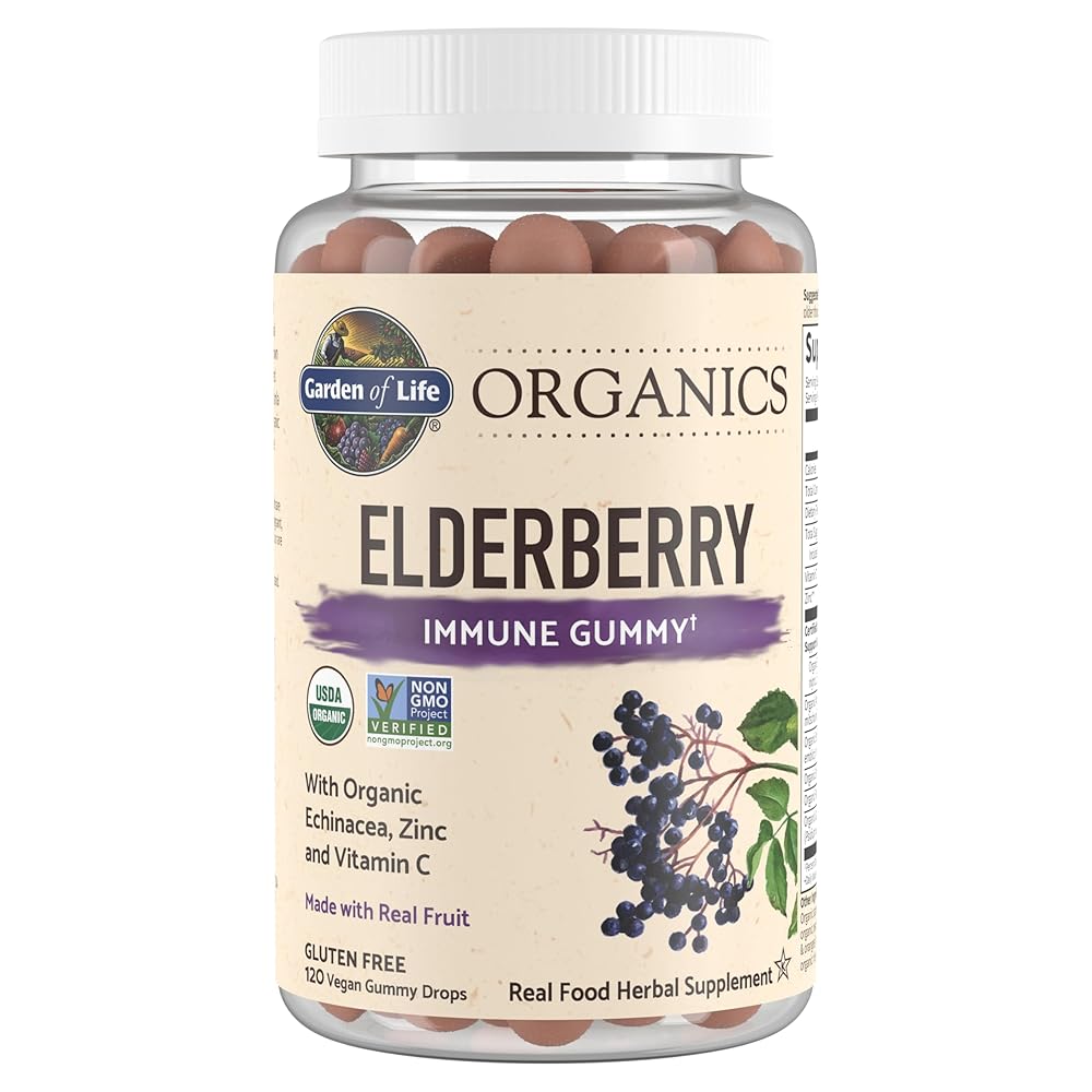 Garden of Life Organics Elderberry Gummies for Adults & Kids – Immune Support Supplement with Organic Fruit, Herbal Blend, Elderberry, Echinacea, Zinc, Vitamin C, 120 Vegan…