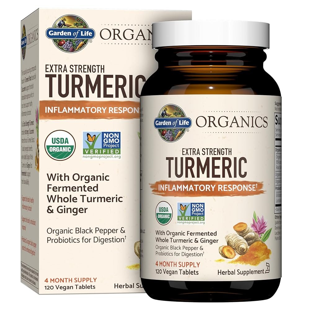 Garden of Life Organics Extra Strength Turmeric Inflammatory Response 120 Tablets-100Mg Curcumin (95% Curcuminoids) Black Pepper, Probiotics, Organic Non-GMO Vegan Gluten Free…