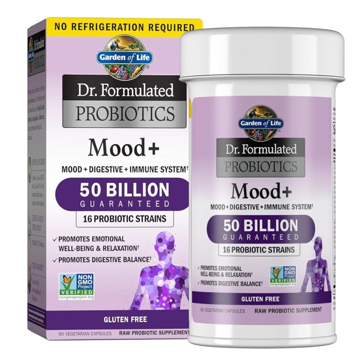 Garden of Life Probiotics Mood+ Dr Formulated Acidophilus Probiotic Supplement - Promotes Emotional Well-Being, Relaxation and Digestive Balance - Ashwagandha for Stress...
