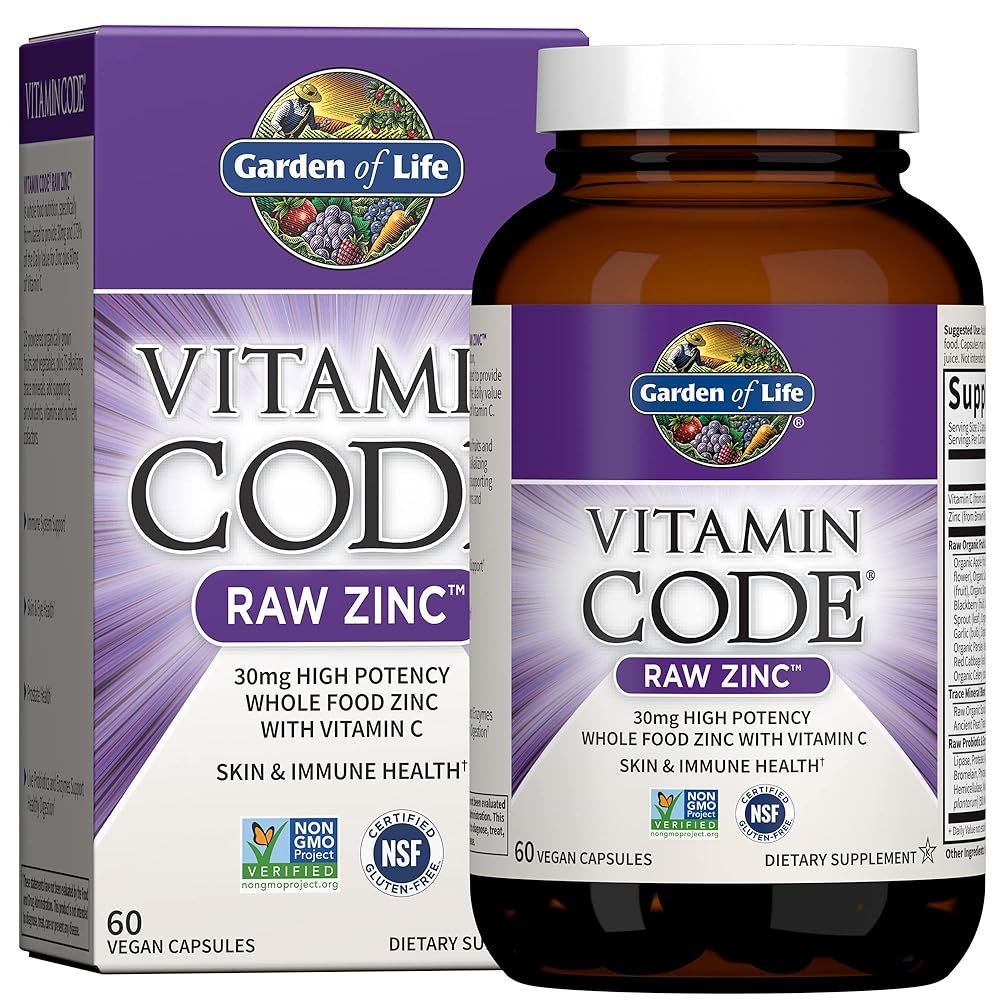 Garden of Life Zinc Supplements 30mg High Potency Raw Zinc and Vitamin C Multimineral Supplement, Vitamin Code Vitamins Trace Minerals & Probiotics for Skin Health & Immune…