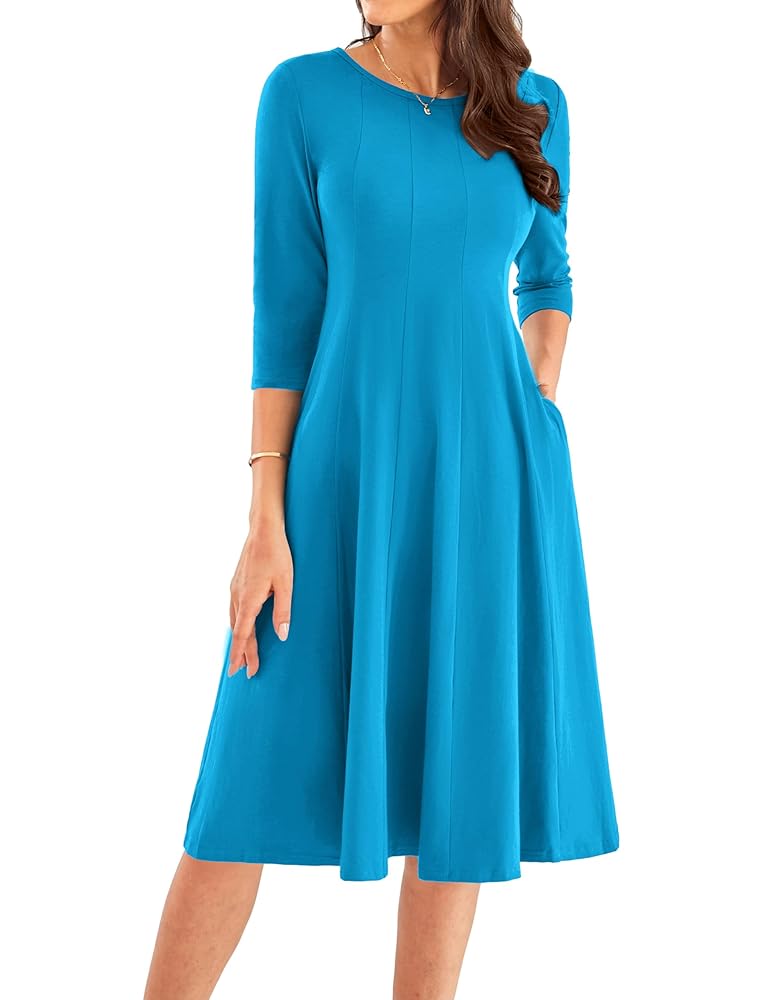 GRACE KARIN Womens 2025 Trendy Crew Neck 3/4 Sleeve A Line Loose Casual Midi Dress with Pockets