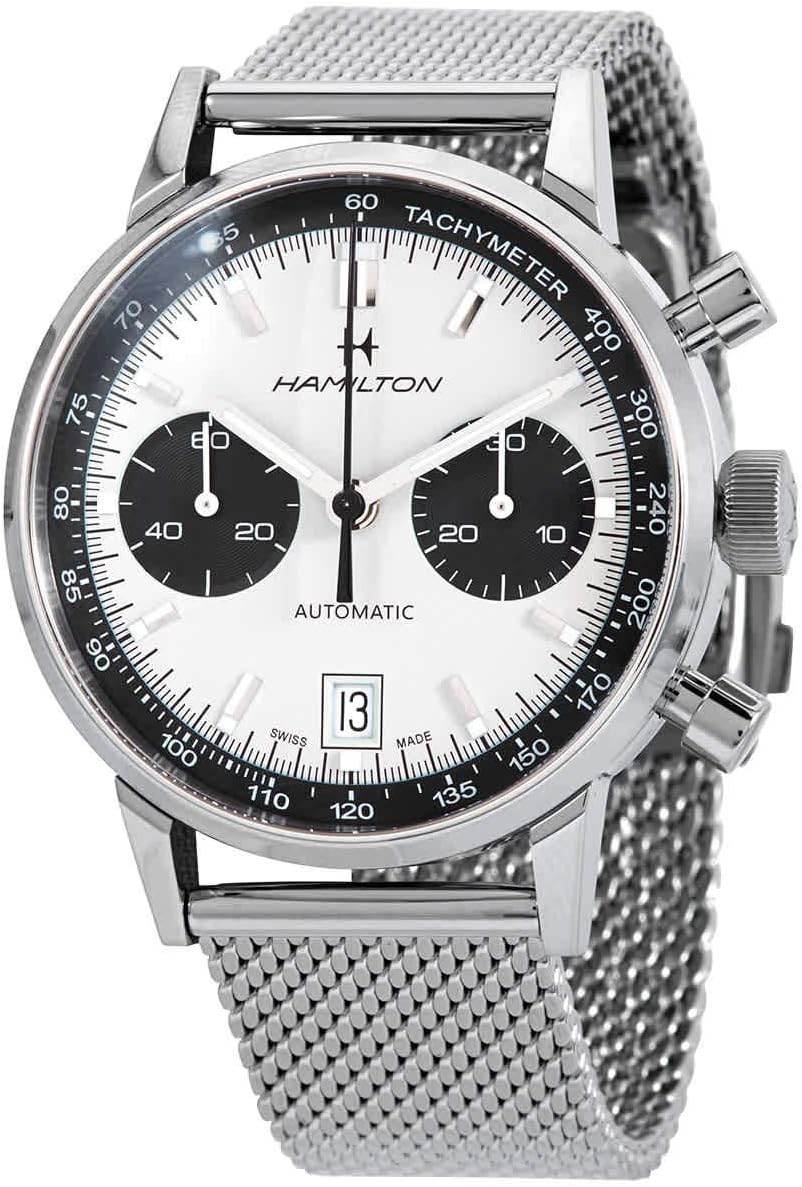 Hamilton Watch American Classic Intra-Matic Auto Chrono | Swiss Made | 40mm Stainless Steel Case | White Dial Analog Watch | Silver Stainless Steel Bracelet (Model: H38416111)