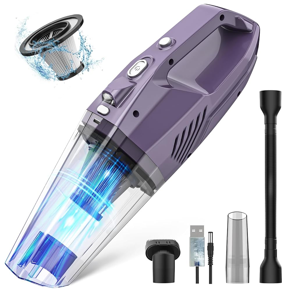 Handheld Vacuum Cordless,Car Hand Vacuum Cordless Rechargeable with Multi Accessories/LED Light,Lightweight Mini Portable Dust Busters Cordless Rechargeable for Car,Office and…