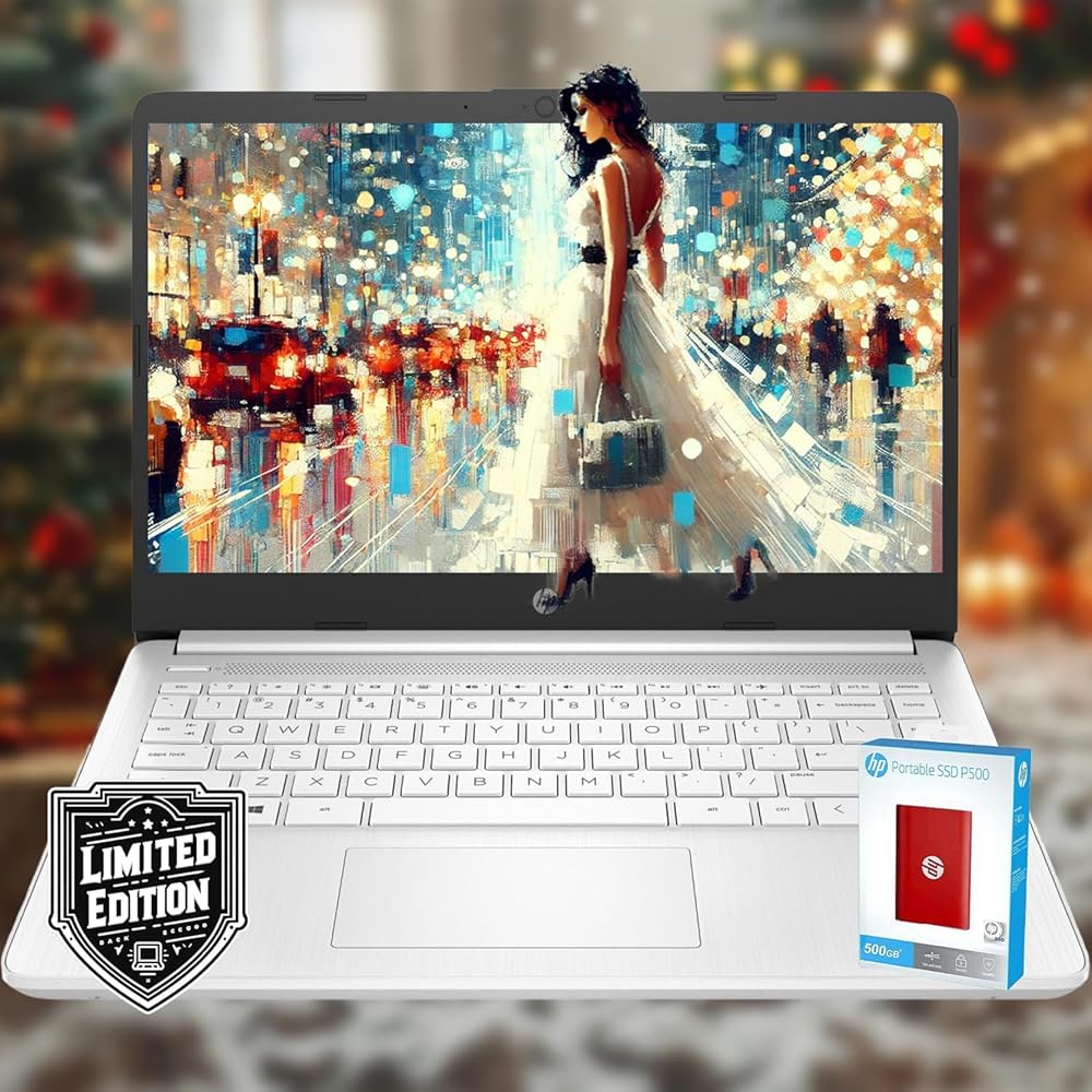 HP 14 Laptop • Back to School Limited Edition with Microsoft 365 • 4-Core Intel CPU • 16GB RAM • 1600GB Storage (64GB OnBoard • withHP P500 512GB External SSD + 1TB OneDrive) •…