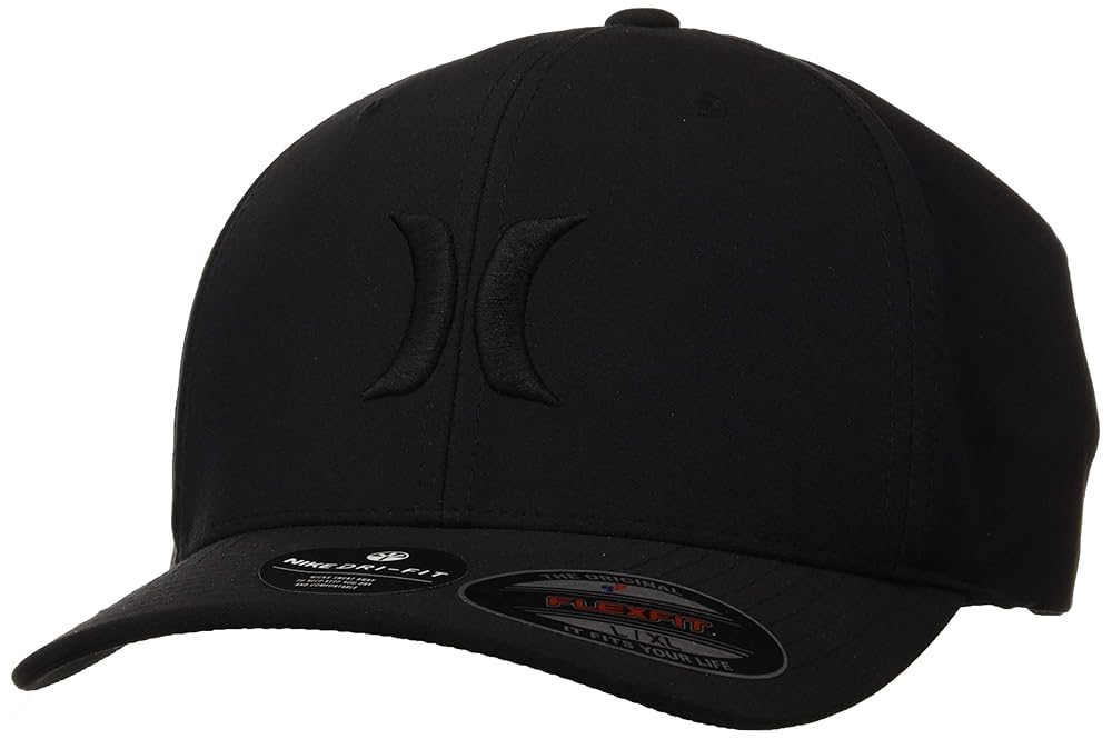 Hurley Men’s Caps – H2O Dri Fit Cutback Curved Bill Baseball Hats for Men (S-XL), Size Large, Black/Black