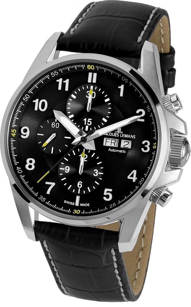 Jacques Lemans Men’s 1-1750A Liverpool Automatic Analog Display Swiss Automatic Black Watch