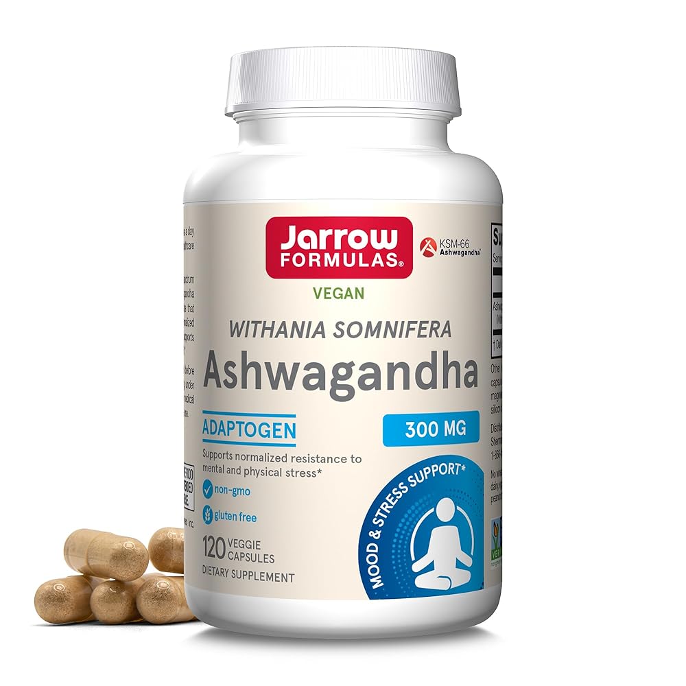 Jarrow Formulas® Ashwagandha Capsules, 300 mg Supplement Supports Normalized Resistance to Mental and Physical Stress, 120 Veggie Capsules, 60 Day Supply