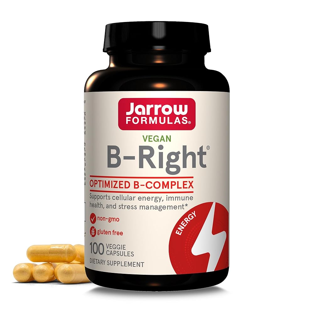 Jarrow Formulas B-Right, Optimized B Complex Featuring Vitamin B1, B2, B5, B6, B12 and B9 to Support Cellular Energy, Immune Health and Stress Management, 100 Veggie Capsules,…