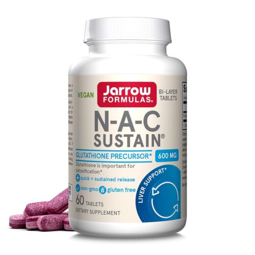 Jarrow Formulas N-A-C Sustain 600 mg, Dietary Supplement, Amino Acid Support for Liver Health and Antioxidants, 60 Tablets, 60 Day Supply
