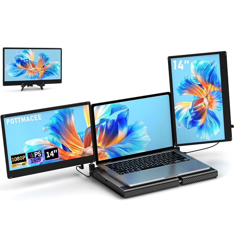 Laptop Screen Extender, 14″ Laptop Monitor Extender, Plug & Play/360° Rotation/Detachable, Portable Dual Monitor with Stretchable Metal Base for Any Size Laptops, Compatible…