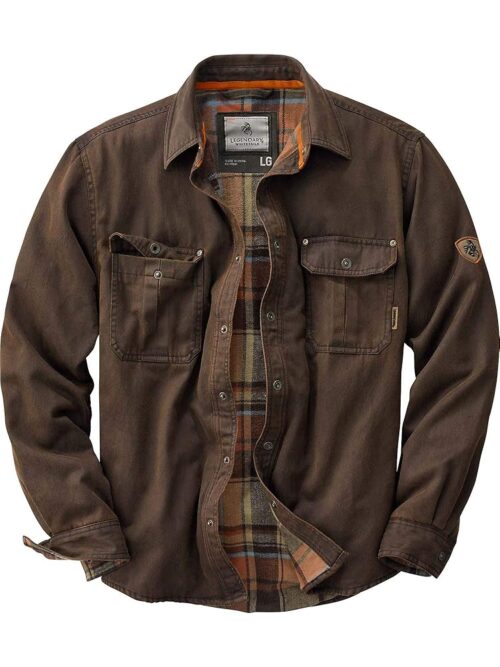Legendary Whitetails Journeyman Shirt Jacket Flannel Lined Shacket for Men Water-Resistant Coat Rugged Fall Clothing