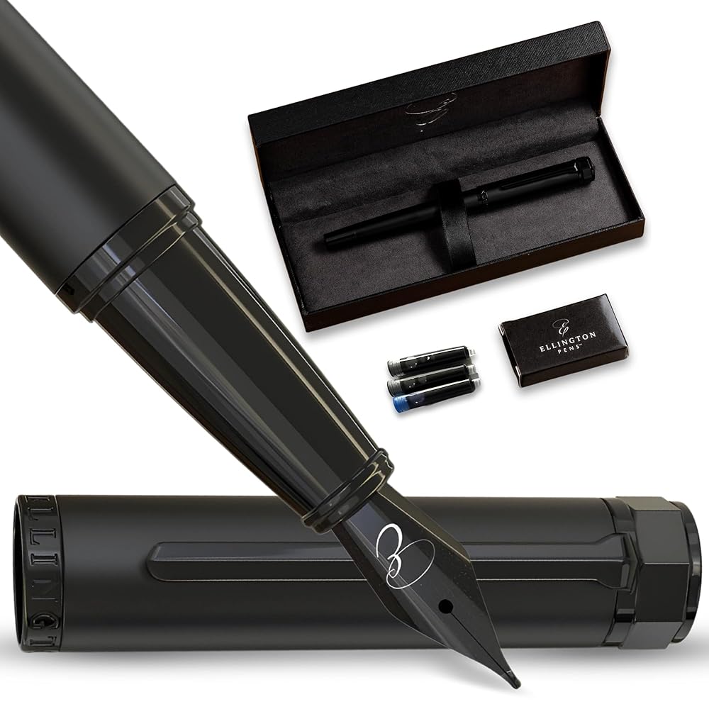 Luxury Fountain Pen Set for Writing – Smooth Medium Nib – Includes Refillable Ink Converter, 3 Ink Cartridges [Black & Blue], Gift Box – Elegant Calligraphy