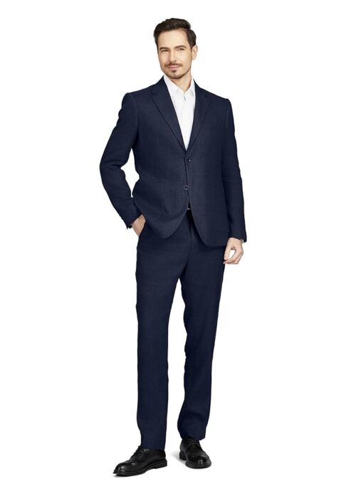 Men's 2 Piece 100% Linen Slim Fit Suit Two Buttons Blazer & Suit Pants Set Solid Business Suits