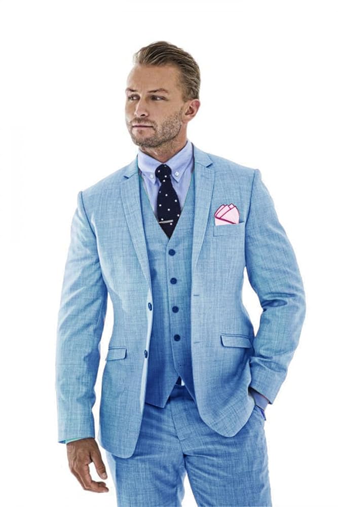 Men’s 3 Pieces Linen Suit Slim Fit Summer Wedding Tuxedo Retro Grooms Prom Party Blazer Vest Pants