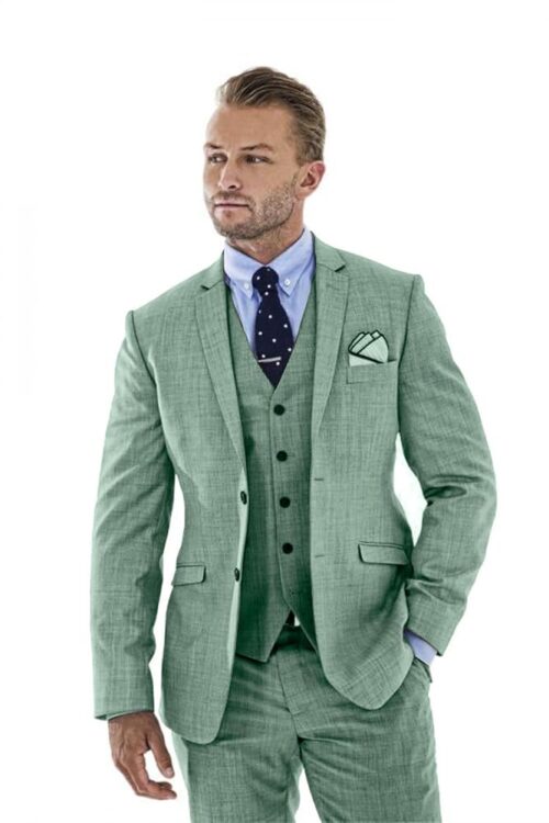 Men's 3 Pieces Linen Suit Slim Fit Summer Wedding Tuxedo Retro Grooms Prom Party Blazer Vest Pants