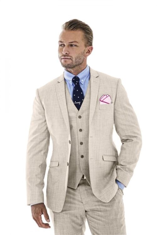 Men's 3 Pieces Linen Suit Slim Fit Summer Wedding Tuxedo Retro Grooms Prom Party Blazer Vest Pants