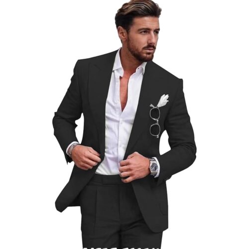 Mens Linen Suit for Beach Slim Fit 2 Piece Wedding Tuxedo for Men Casual Linen Suit Prom Party Suit