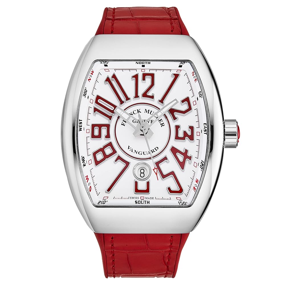 Men’s ‘Vanguard’ White Dial Red Rubber with Leather Insert Strap Automatic Watch 45SCWHTWHTRED
