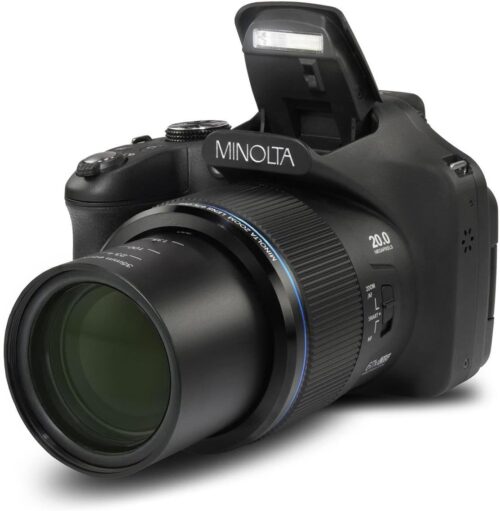 Minolta Pro Shot 20 Mega Pixel HD Digital Camera with 67X Optical Zoom, Full 1080P HD Video & 16GB SD Card, Black