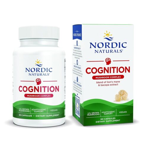 Nordic Naturals Cognition Mushroom Complex, Unflavored - 60 Capsules - Brain, Memory & Mood Support - Blend of Lion’s Mane Mushroom & Bacopa Extract - Non-GMO - Certified Vegan...