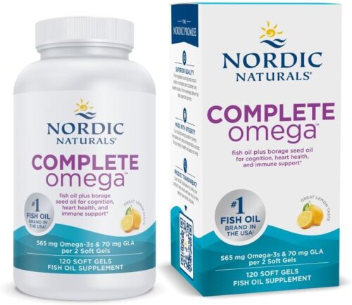 Nordic Naturals Complete Omega, Lemon Flavor - 120 Soft Gels - 565 mg Omega-3 - EPA & DHA with Added GLA - Healthy Skin & Joints, Cognition, Positive Mood - Non-GMO - 60 Servings
