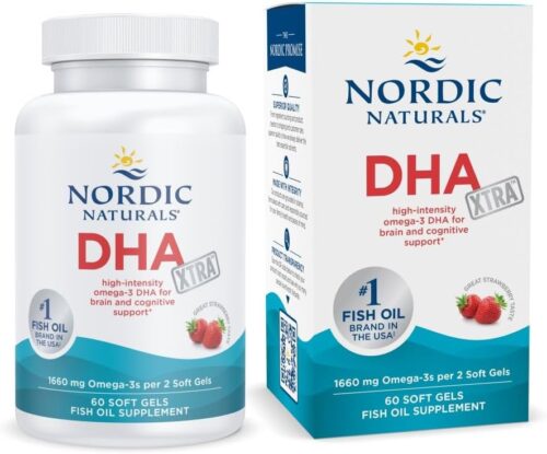 Nordic Naturals DHA Xtra, Strawberry - 60 Soft Gels - 1660 mg Omega-3 - High-Intensity DHA Formula for Brain & Nervous System Support - Non-GMO - 30 Servings