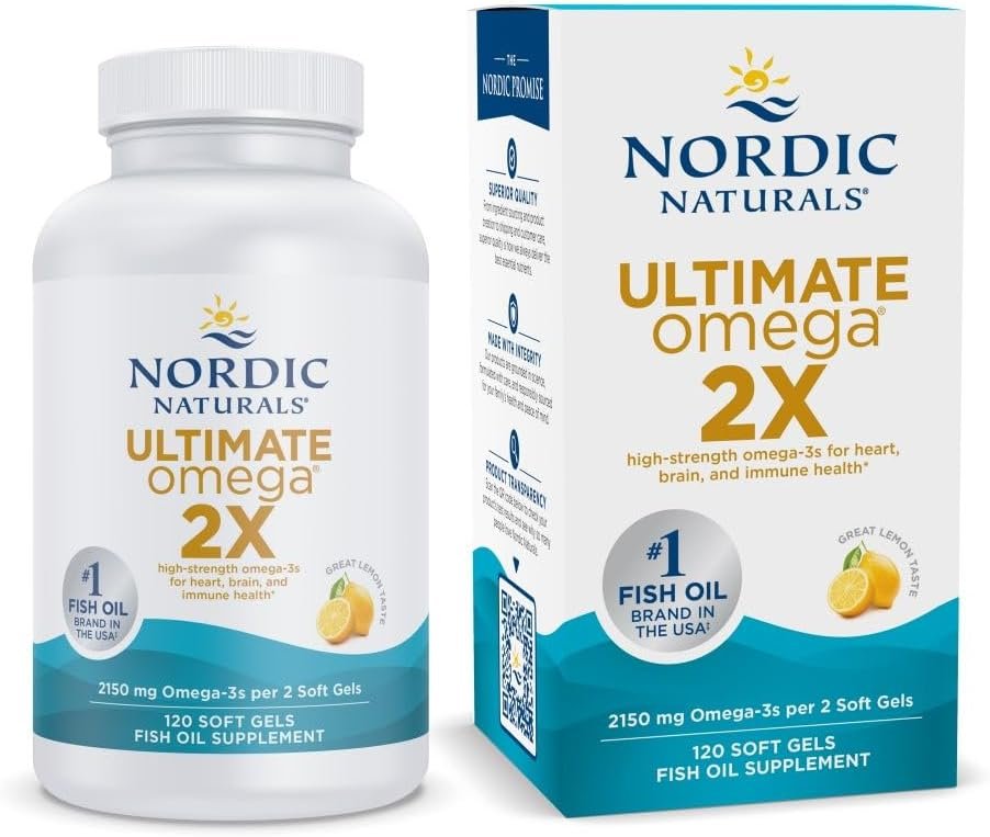 Nordic Naturals Ultimate Omega 2X, Lemon Flavor – 120 Soft Gels – 2150 mg Omega-3 – High-Potency Omega-3 Fish Oil with EPA & DHA – Promotes Brain & Heart Health – Non-GMO – 60…
