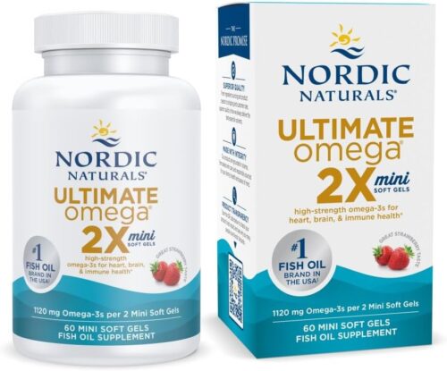 Nordic Naturals Ultimate Omega 2X Mini, Strawberry Flavor - 60 Mini Soft Gels - 1120 mg Omega-3 - High-Potency Omega-3 Fish Oil Supplement - EPA & DHA - Promotes Brain & Heart...