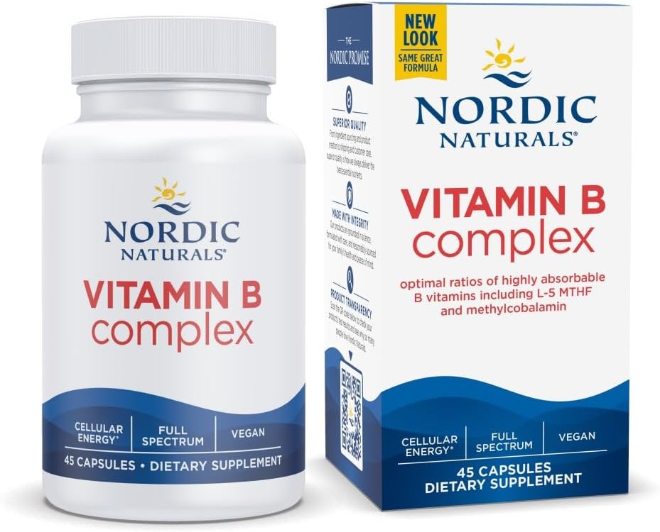 Nordic Naturals Vitamin B Complex – 45 Capsules Thiamine, Riboflavin, Niacin, B6 & B12, Folate, Biotin, Pantothenic Acid Heart Brain Health, Energy, Metabolism Non-GMO Servings