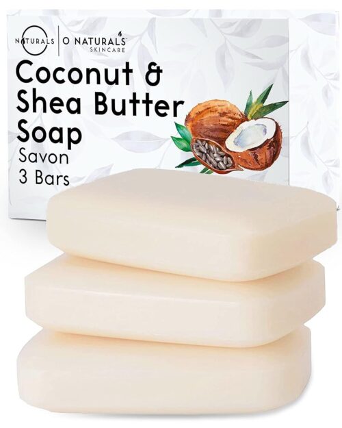 O NATURALS 3-Pack Organic Coconut & Shea Butter Soap Bar 4oz each Set - 100% Vegan Cold Process Bar Soap Scented Premium Essential Handmade Soap - Natural Soap for Men Women,...