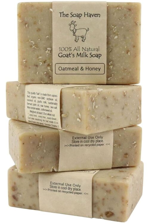 Oatmeal Soap - 4 Oatmeal & Honey Goat Milk Soap Bars. All Natural, Unscented Soap, SLS Free, NO Parabens, Handmade in USA.